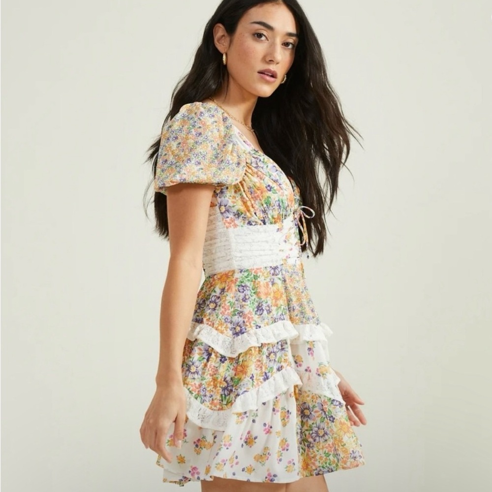 Altar'd State White Cream Cut Out Tiered Mini Dress